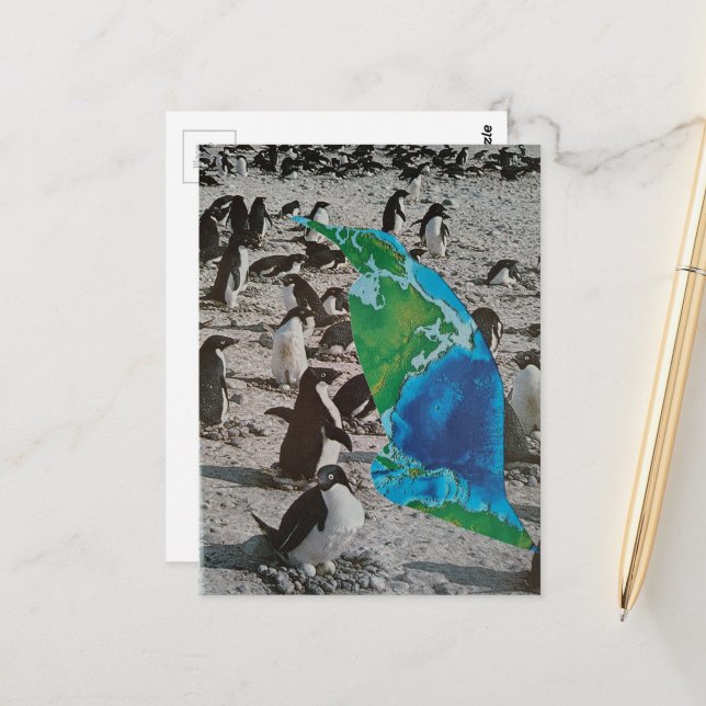 Carte Postale Collage sur la faune des manchots (Devant/Arrière en situation)