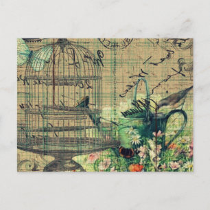 Carte Postale Collage vintage avec jardin d'oiseaux et d'oiseaux