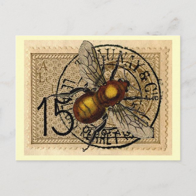 Carte Postale Collage vintage d'abeilles (Devant)