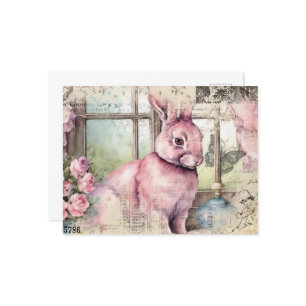 Carte Postale Collage Vintage de lapin rose