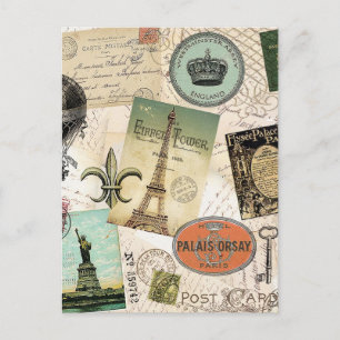 Carte postale collage Vintage voyage