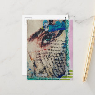 Carte Postale colle abstrait d'oeil de bleu peinture mots ours
