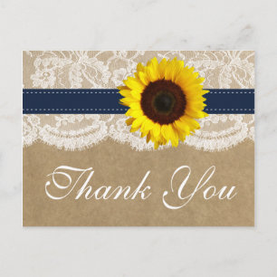 Carte Postale Collection Kraft, dentelle et tournesol - Navy