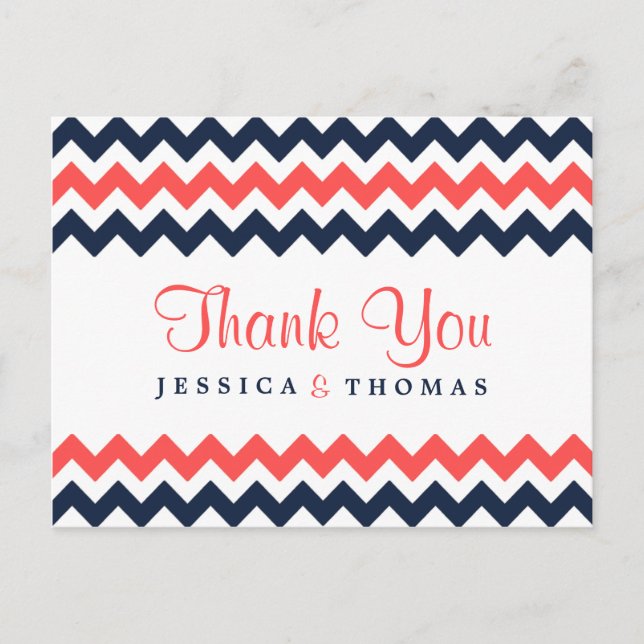 Carte Postale Collection Mariage moderne Chevron Marine & Coral (Devant)