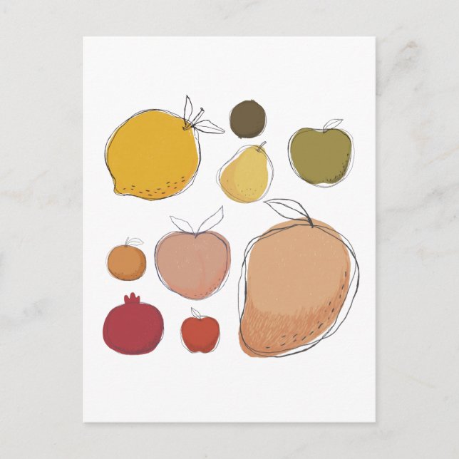 Carte Postale Collection mignonne de fruits d'art doodé (Devant)
