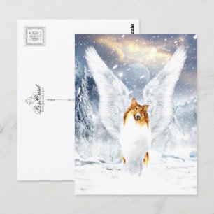 Carte Postale Collie Angel dans le paysage hivernal enneigé
