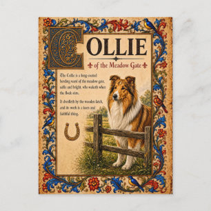 Carte Postale Collie, Art du Bestiaire Médiéval