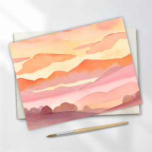 Carte Postale Collines aquarelles au coucher du soleil   Peintur