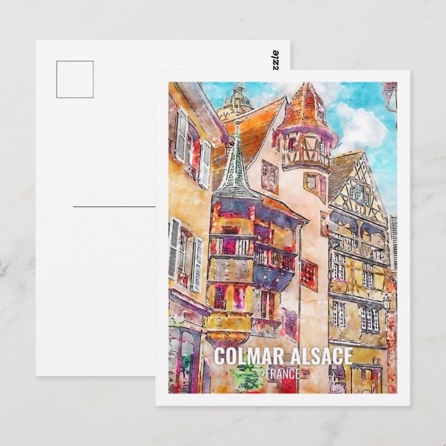 Carte Postale Colmar Alsace France Travel Place Aquarelle (Devant / Derrière)