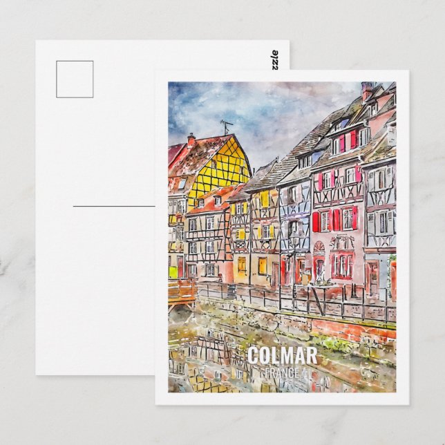 Carte Postale Colmar France Travel Place Aquarelle (Devant / Derrière)
