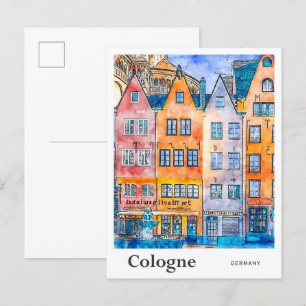 Carte Postale Cologne Allemagne Voyage Aquarelle main tiré