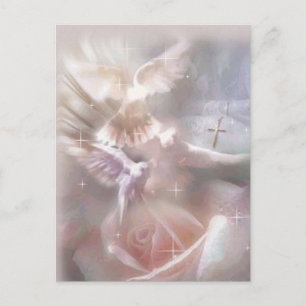 Carte Postale colombe/croix/rose