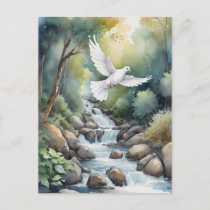 Carte Postale colombe volant au-dessus de l'aquarelle du ruissea