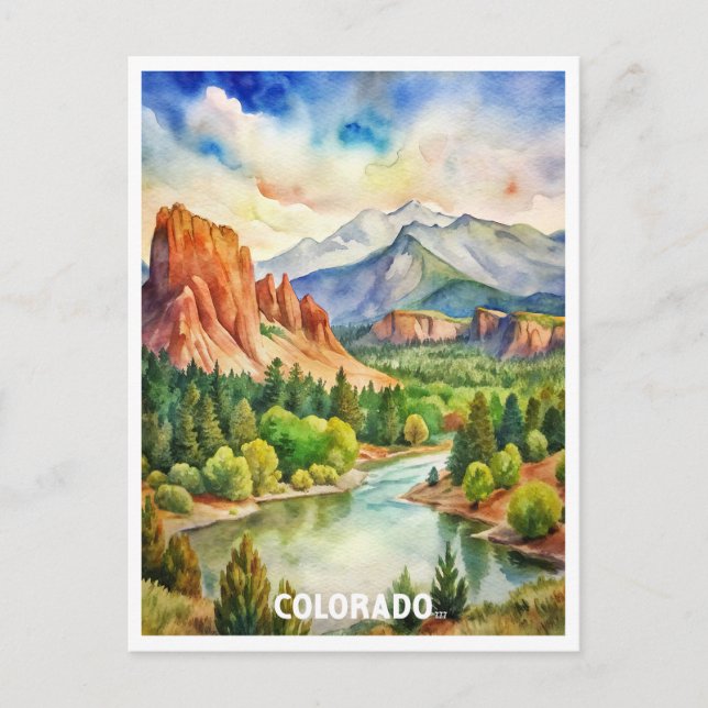 Carte Postale Colorado Mountains aquarelle peinture (Devant)