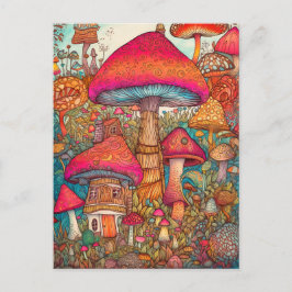 Carte Postale Coloré Créatif Champignons Psychédéliques Art