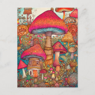 Carte Postale Coloré Créatif Champignons Psychédéliques Art