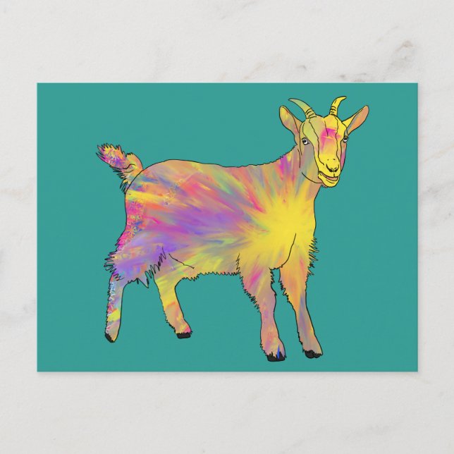 Carte Postale Coloré Cute Artsy Chèvre Drôle Funky Animal Art (Devant)