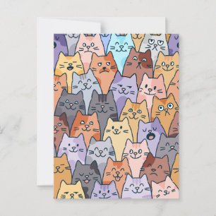 Carte Postale Coloré Cute Chat Crowd Motif Whimsical Chat Visage