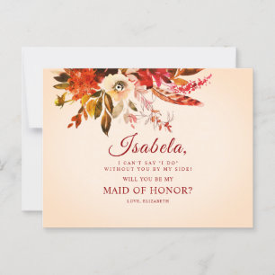 Carte Postale Coloré Élégant Automne Rustique Floral Maid Of Hon
