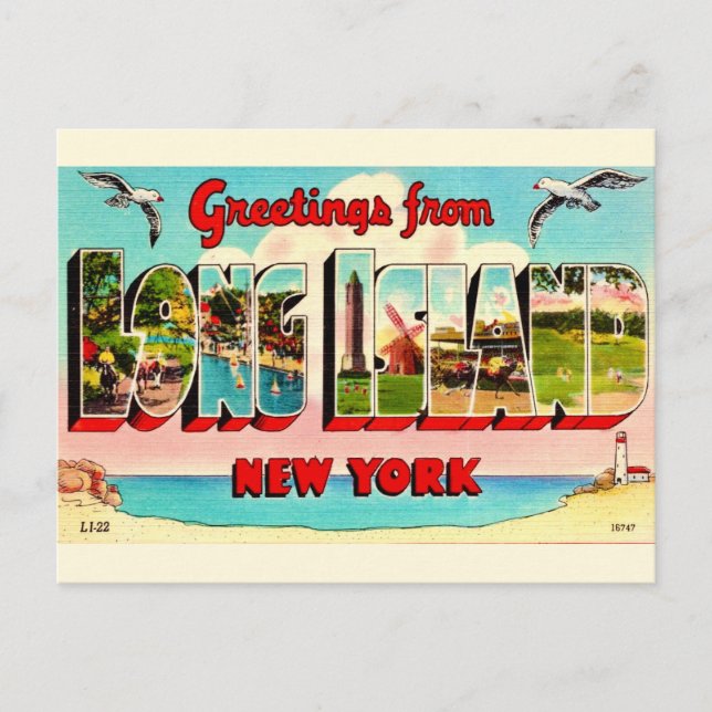 Carte postale colorée de Long Island (Devant)