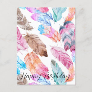 Carte postale colorée Joyeux Anniversaire Boho Fea