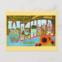 Carte postale colorée vintage Wichita Kansas