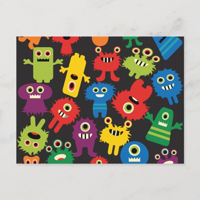 Carte Postale Colorful Fun Monsters Créatures Motif (Devant)