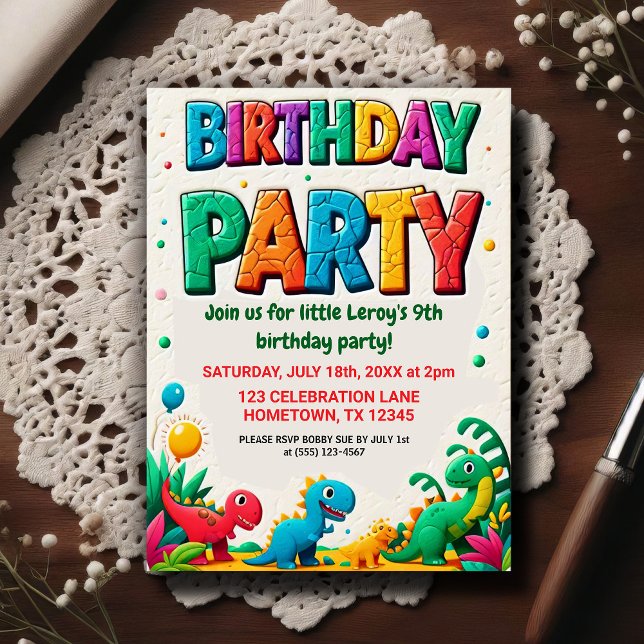 Carte Postale Colorful Kid's Dinosaur Birthday Party  (Créateur téléchargé)