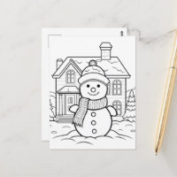 Coloriage Festive des enfants de bonhomme de neige