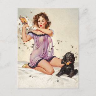 Carte Postale Combat de polochons Pin Up