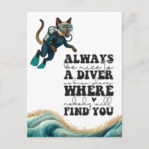 Carte Postale Combinaison de plongée bleue Scuba Cat