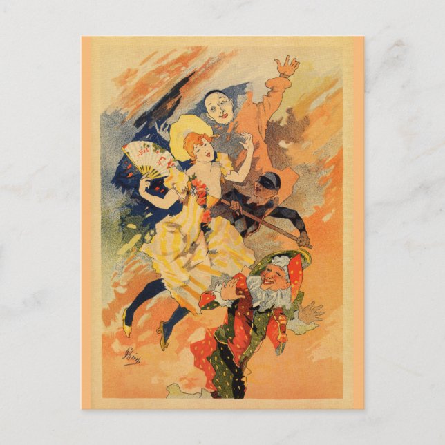 Carte Postale Comédie de Pantomime 1891 par Jules Chéret (Devant)
