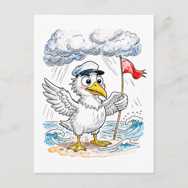 Carte Postale Comic Bird Beach Wind Check Postcard (Devant)