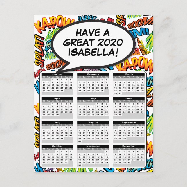 Carte Postale Comic Book Pop Art Speech Bubble 2020 Calendar (Devant)
