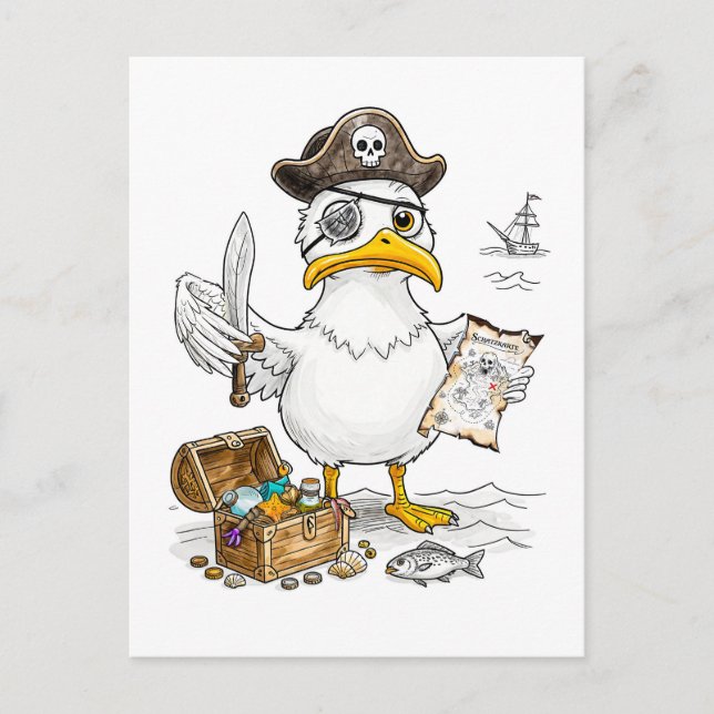 Carte Postale Comic Pirate Bird Treasure Hunt (Devant)
