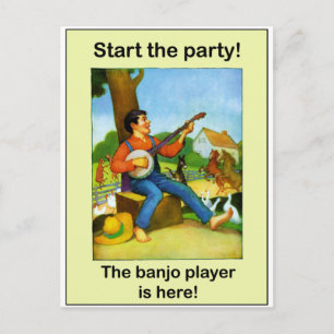 Carte Postale Commence la fête ! Le joueur de banjo est là !