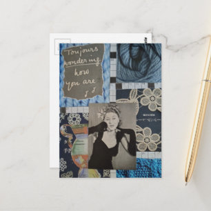 Carte Postale Comment allez-vous Femme Vintage et Textures Colla