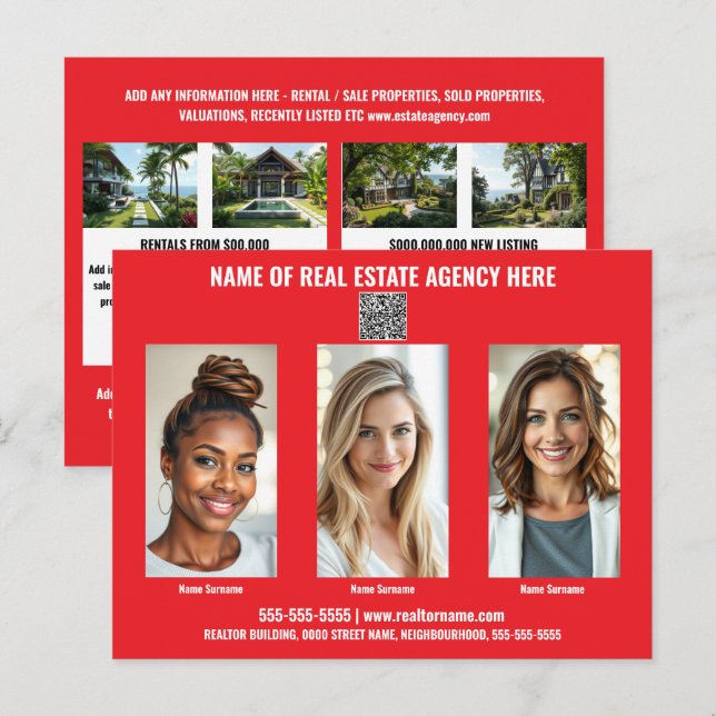 Carte postale commerciale Realtor rouge blanc (Devant / Derrière)