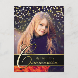 Carte Postale Communion Photo Elegant Gold - Invitation par cart