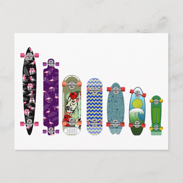 Carte Postale Comparaison des tailles de skateboard (Devant)
