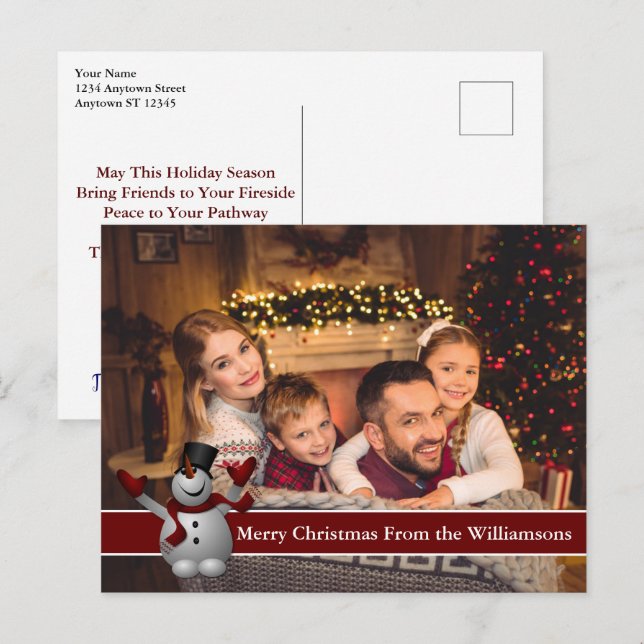 Carte Postale Complète Photo Snowman Avec Bande De (Devant / Derrière)