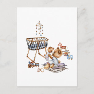 Carte Postale Composition de jouets pour bébé à l'aquarelle et o