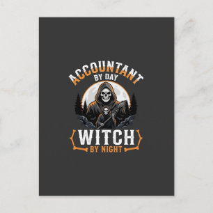 Carte Postale Comptable Halloween le jour Sorcière la nuit Desig