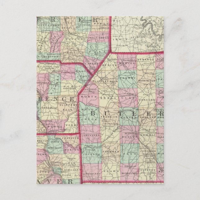 Carte Postale Comtés de Lawrence, Mercer, Beaver, Butler (Devant)