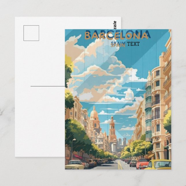 Carte Postale Conception d'affiche de voyage Barcelone Espagne  (Devant / Derrière)