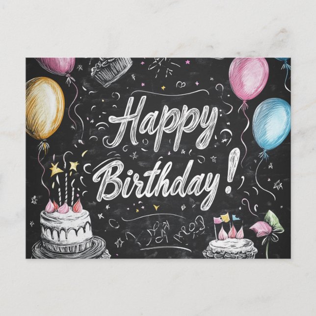 Carte Postale Conception d'anniversaire style tableau noir  (Devant)