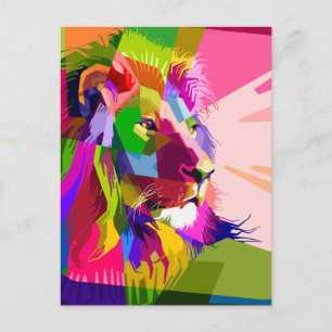 Carte Postale Conception d'art pop prismatique coloré Lion