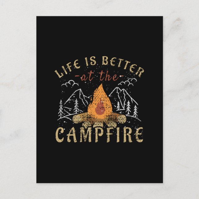 Carte Postale Conception de camping au feu de camp (Devant)