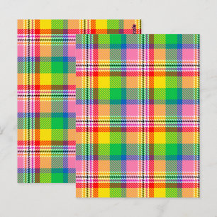 Carte Postale Conception de carreaux madras jaune vert rose