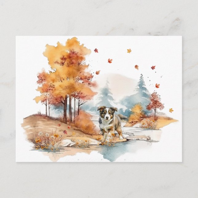 Carte Postale Conception de chien à l'aquarelle Australian Sheph (Devant)